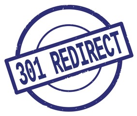 301 REDIRECT text, written on blue simple circle stamp.