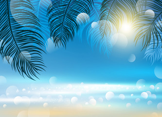 Fototapeta na wymiar Summer concept design of coconut leaves on sea background vector illustration