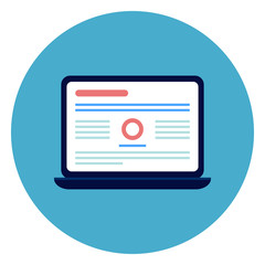 Laptop Compuer Icon On Round Blue Background Flat Vector Illustration