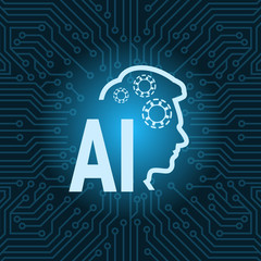 Human Head Artificial Intelligence Icon Over Blue Circuit Motherboard Background Vector Illustration