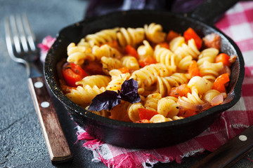 Vegetarian fusilli pasta with salsa sauce