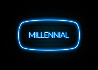 Millennial  - colorful Neon Sign on brickwall