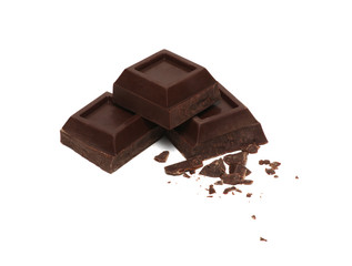 Chocolate pieces on a white