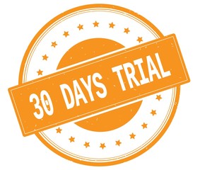 30 DAYS TRIAL text, on orange round stamp.