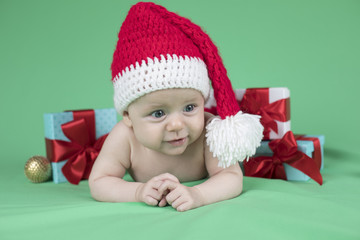 Little cute baby girl with santa hat