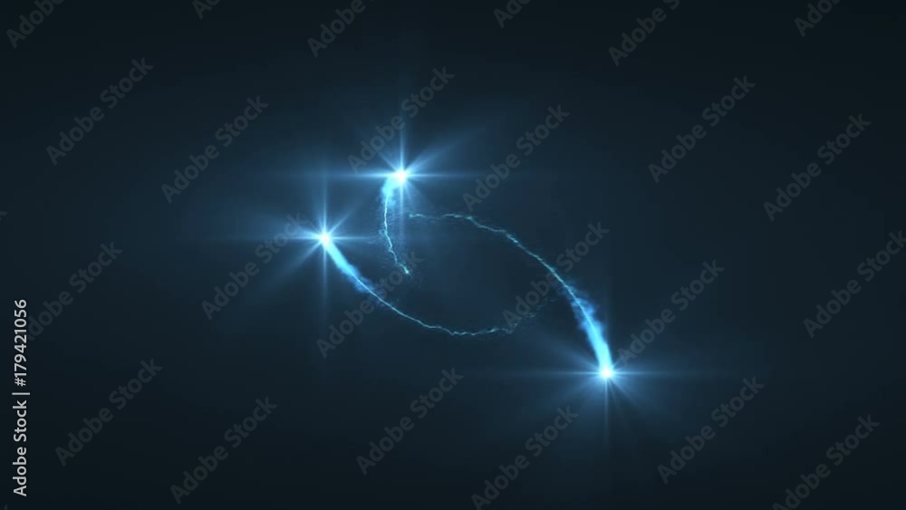 Poster lightning blue ball of light flying in loop animation. shining lights in motion with small particles