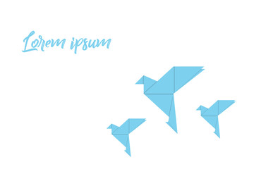 Origami with bird blue colored on a white background