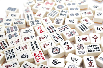 Mahjong pieces on white background