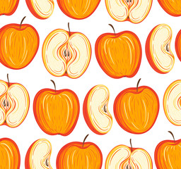 Stylized apples seamless pattern. Hand drawn decorative background with colorful fruits. Vector illustration