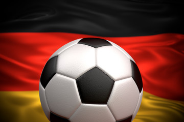 Soccer ball against the flag of Germany 3D illustration