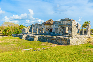 Temple ruins in Tulum of the Ancient Maya Archeological Site in Yucatan, Riviera Maya, Mexico