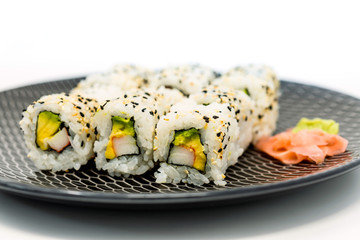 Japanese food Sushi Roll Maki of Salmon and avocado