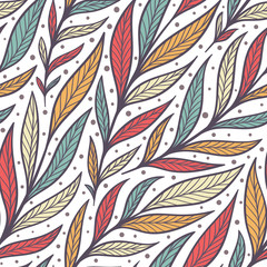 Hand drawn pattern with decorative floral ornament. Stylized colorful branches. Summer spring background, nature collection. Vector illustration