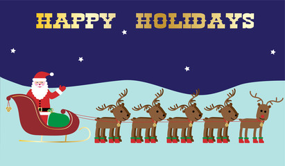 santa and reindeer happy holidays graphic