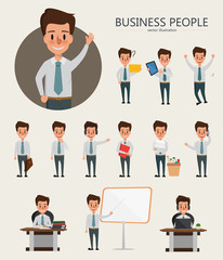 Set of Businessman character design. Cartoon vector in job.