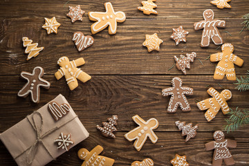Homemade christmas cookies on wooden table