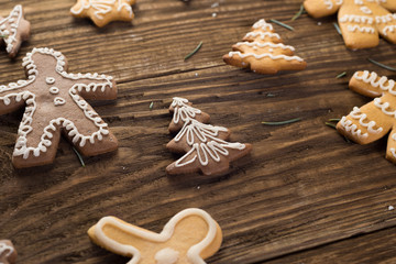Homemade christmas cookies on wooden table