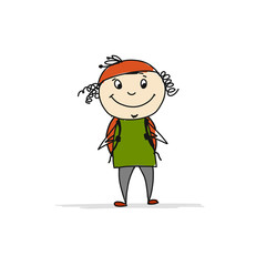 Boy with backpack, sketch for your design