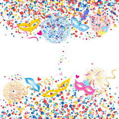Vector colorful round confetti and fancy mask spike