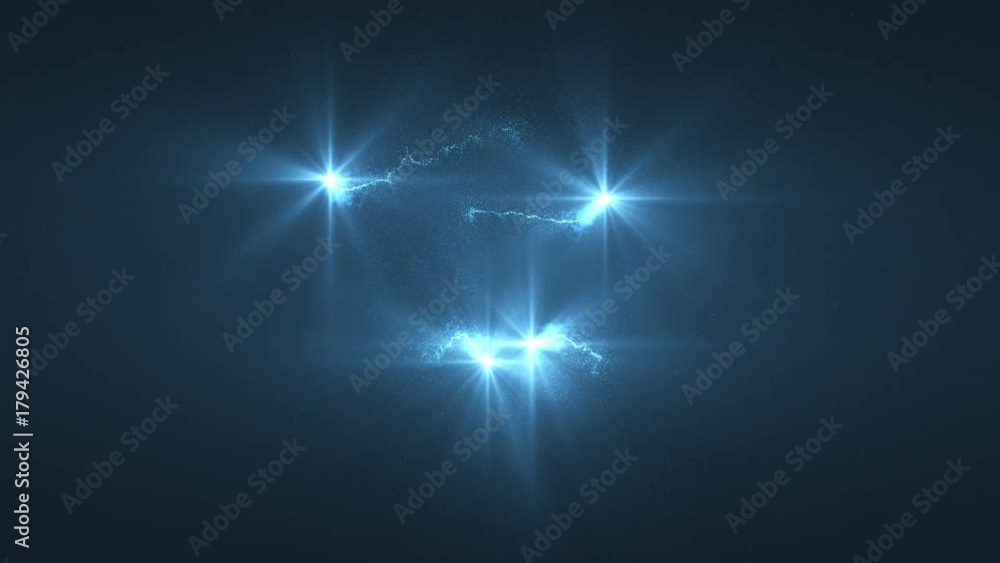 Poster lightning blue ball of light flying in circle animation. shining lights in motion with small particl