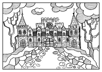 Graphic illustration with abstract castle 6