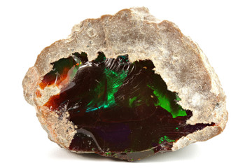 Ethiopian chocolate opal isolated on white background