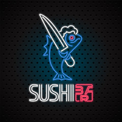 Sushi bar vector logo, icon with neon sign