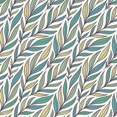 Hand drawn pattern with decorative floral ornament. Stylized colorful branches. Summer spring background, nature collection. Vector illustration