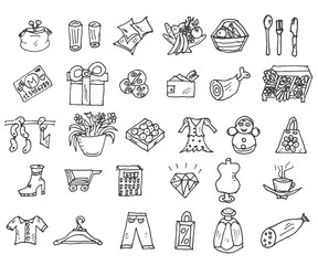 Shopping icons doodles, Sale. hand drawn style. Excellent vector illustration, EPS 10
