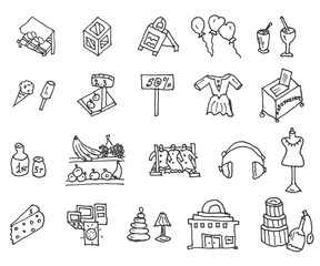 Shopping icons doodles, Sale. hand drawn style. Excellent vector illustration, EPS 10