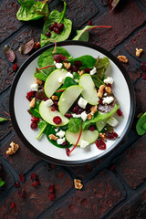 Homemade Autumn Apple Cranberry Salad with walnut, feta cheese and vegetables