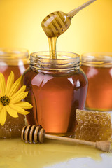 Jar of liquid honey