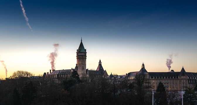 The skyline over the Petrus valley in Luxembourg City