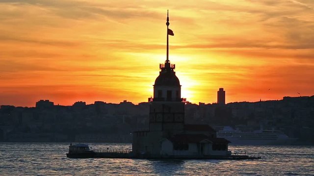 Leander's Tower in the sunset, Istanbul, Turkey