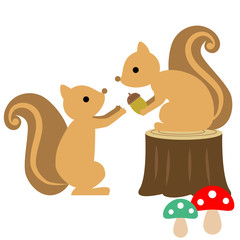 秋イメージ　どんぐりとリス