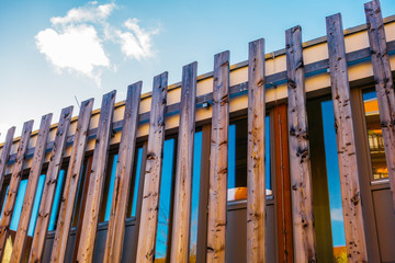 futuristic wooden facade with lines
