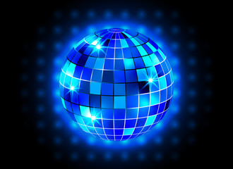 Disco ball night party blue lights background