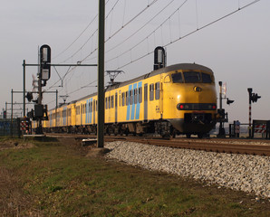 Fototapeta na wymiar Retired commutertrain on track in Moordrecht, The Netherlands