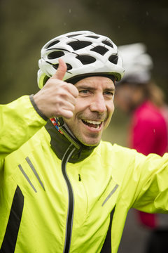 Biker cheering up
