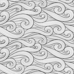 Abstract colorful curly lines seamless patterns set. Waves and curls vector illustration. Bright colorful seamlessly tiling background collection.