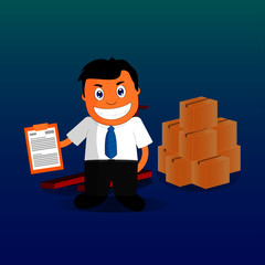 Tienda web online, trabajador preparando un pedido con cajas