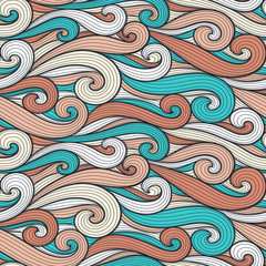 Abstract colorful curly lines seamless patterns set. Waves and curls vector illustration. Bright colorful seamlessly tiling background collection.