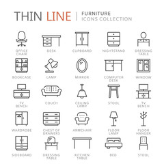 Collection of furniture thin line icons