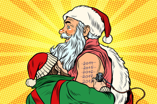 Elf makes Santa tattoo 2018 New year