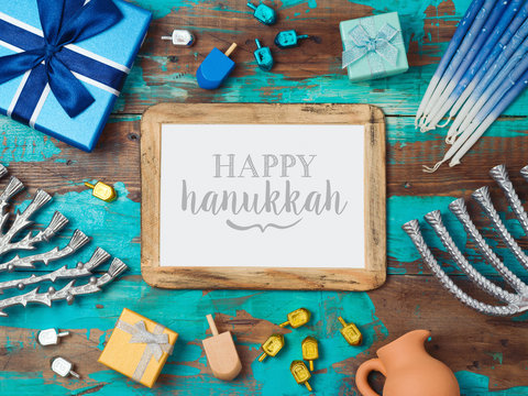 Jewish holiday Hanukkah background with photo frame