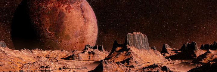 Naklejka premium scenic alien planet landscape at night