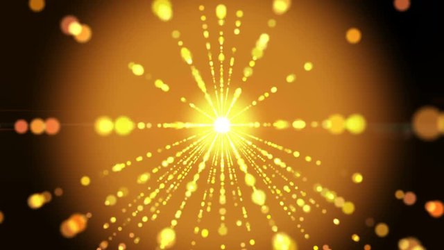 Motion background, Orange gold yellow golden brown, trails of glow circle light particles run out. 
