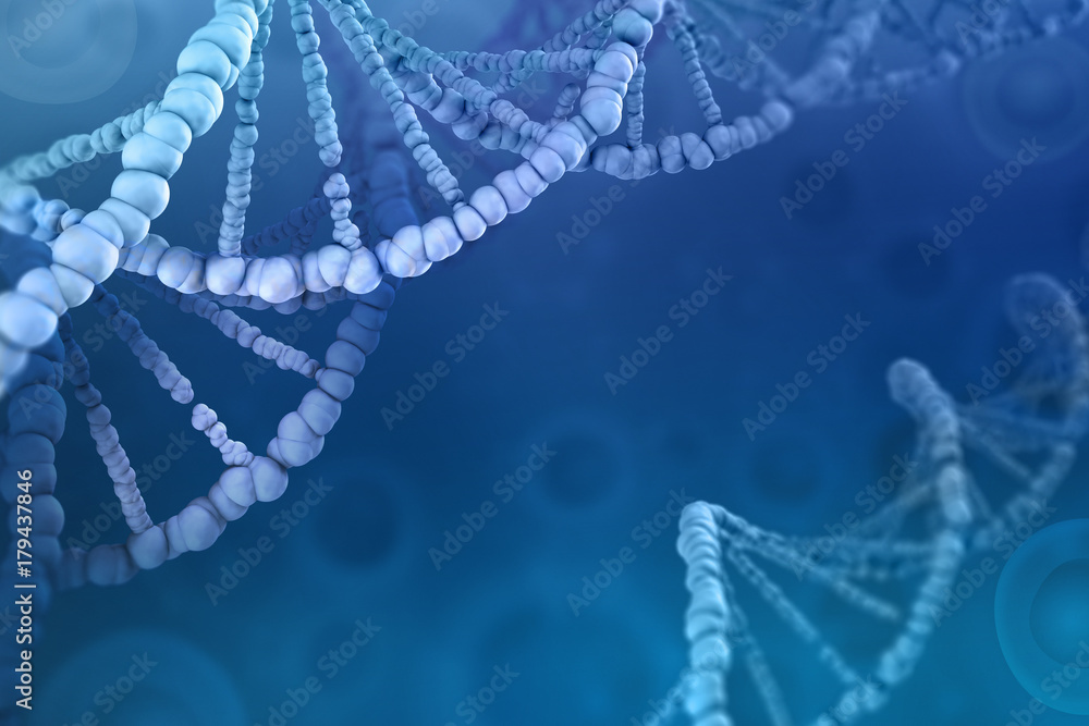 Aufkleber 3d illustration of a dna molecule. investigation of cellular structure. modern digital concept on a 
