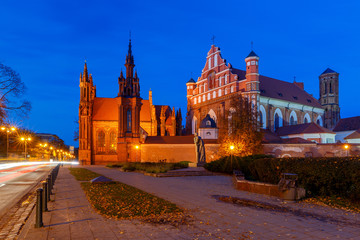 Vilnius. Catholic church of St. Anne at night.