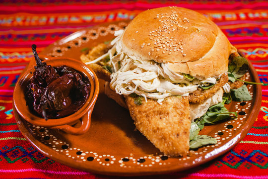 Cemita Poblana Mexican food and chipotles from Puebla city Mexico